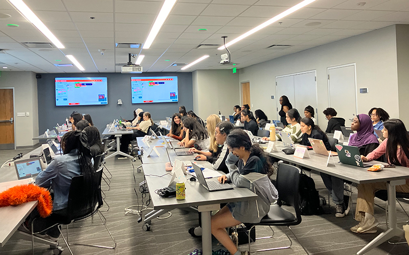 Students at a summer coding course